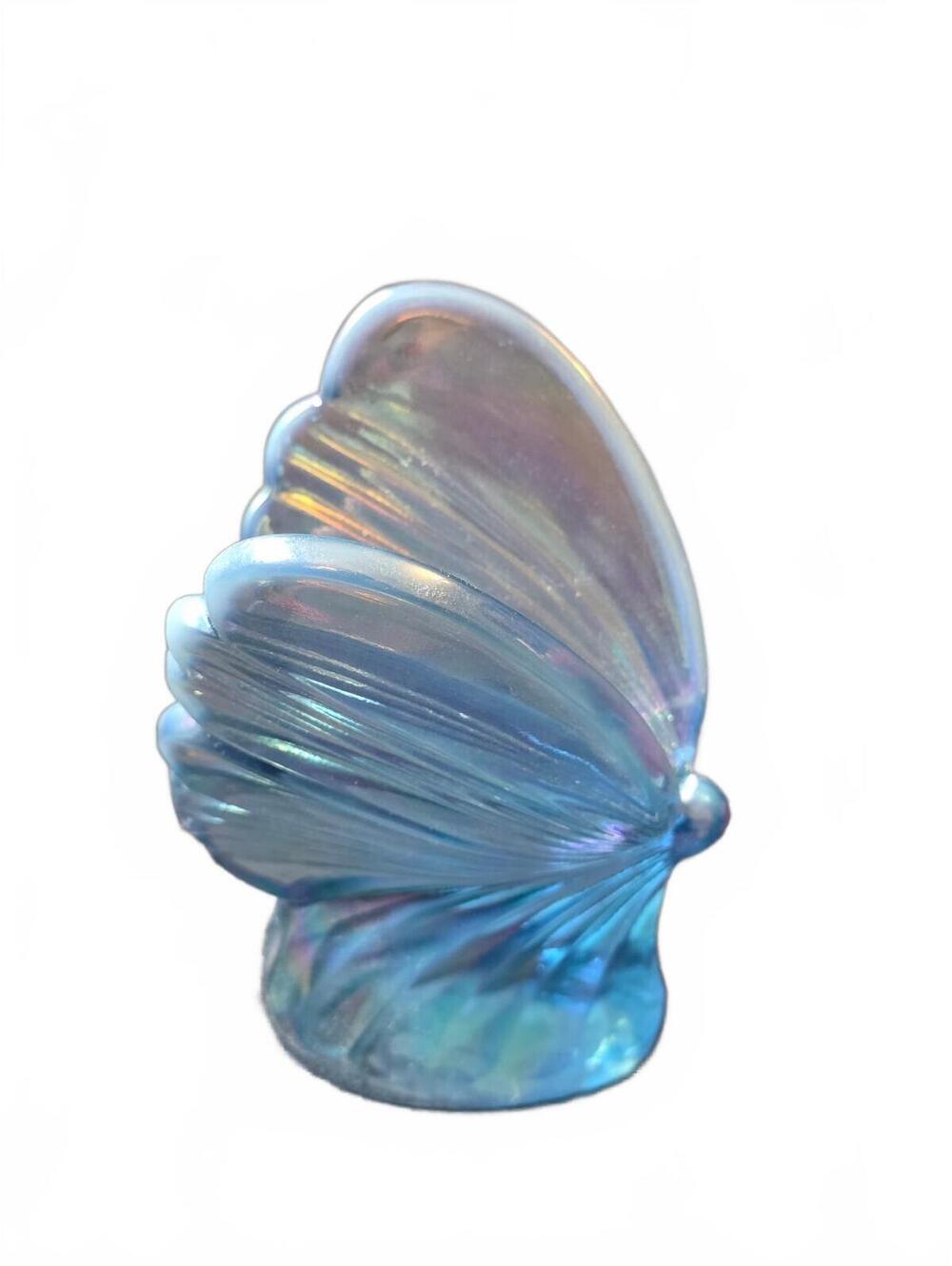 Vintage Fenton Iridescent Blue Glass Butterfly Figurine Paperweight USA
